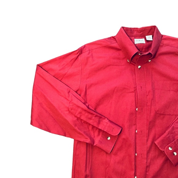 LL Bean Mens Red Button Down Long Sleeve wrinkle resistant Shirt Size L - Picture 6 of 8